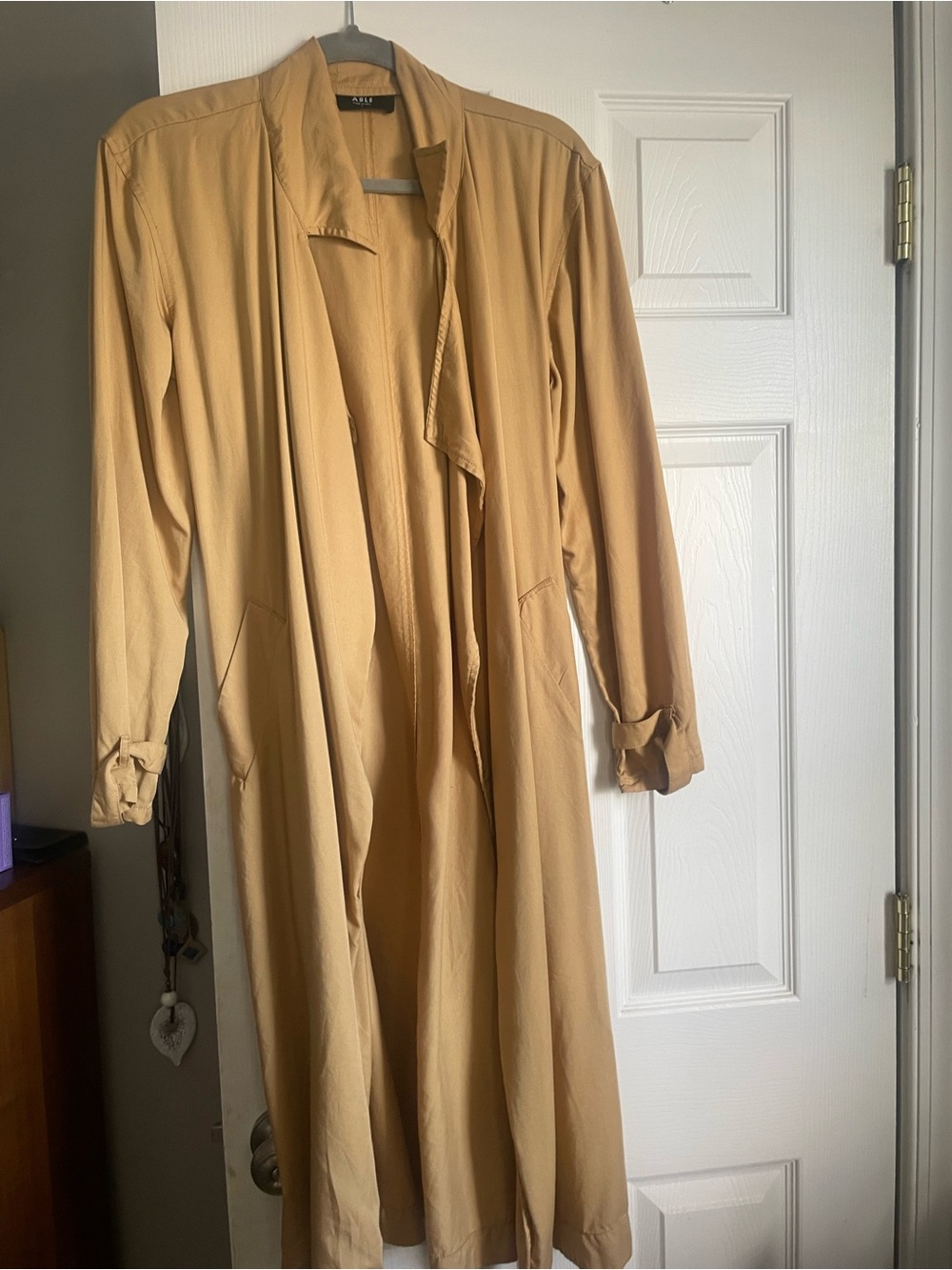 Able Light Tan Longline Draped Trench Coat